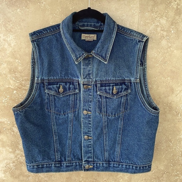 Great Land Trading Company Vest Denim Jean 100% Cotton Button Pocket Blue Size L - Picture 2 of 9